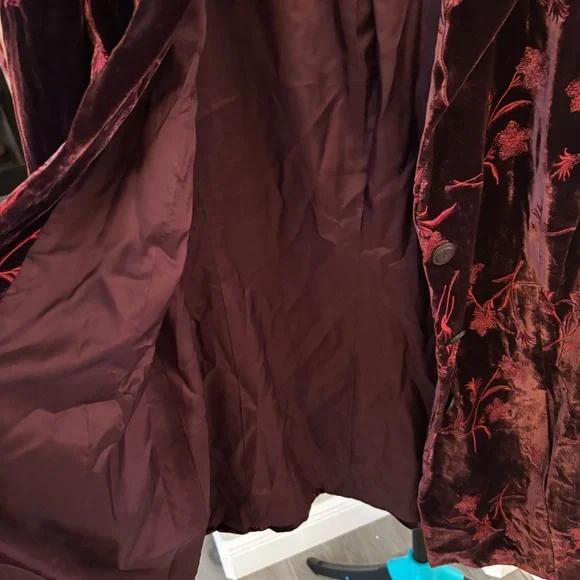 Vintage Dana Buchman Women's Velvet Floral Blazer - Burgundy - Picture 12 of 12